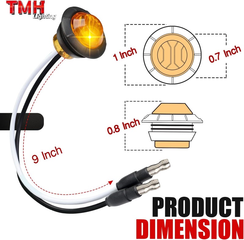 TMH 3/4 Inch Mini Amber Light 3 LED with Connector Plug Clearance Markers Side Marker Indicator Lights Mini Round Front Rear with Grommet for Truck Trailer Lorry Bus 12V DC (Pack of 20) - Image 2
